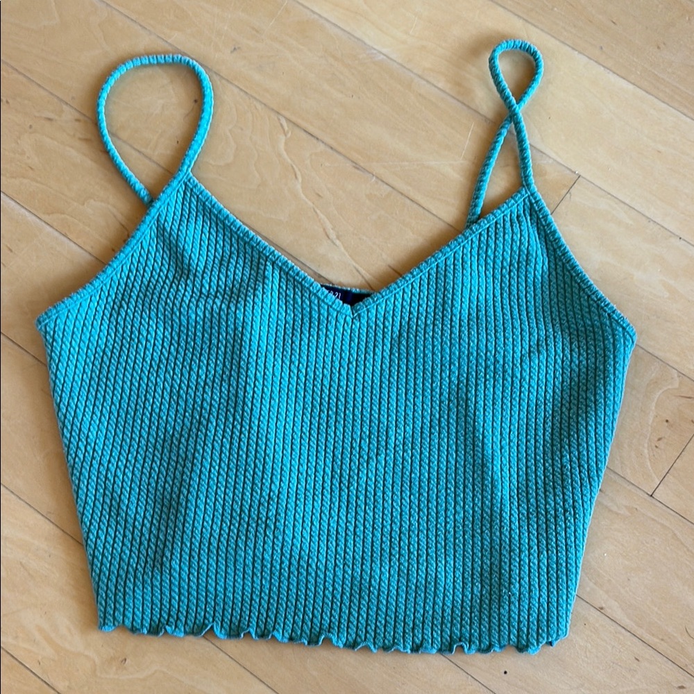Forever 21 Green Ribbed Crop Camisole